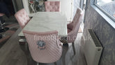 White Louis Dining Table With Pink Majestic Chairs
