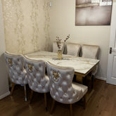 Kata Gold Ariana Dining Table With Cream Gold Lion Knocker Victoria Chairs