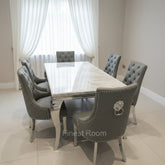 Grey Louis Dining Table With DG Leather Majestic Chairs