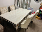 Cream Louis Chrome Dining Table with Mink Valencia Ring Knocker Chairs