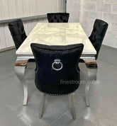 White Louis Dining Table With Black Valencia Chairs