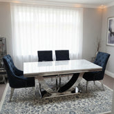 White Arial Dining Table with Black Majestic Chairs
