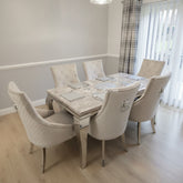 Grey Louis Chrome Dining Table With Light Grey Majestic Chairs