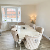 Cream Louis Chrome Dining Table with Mink Valentino Chairs