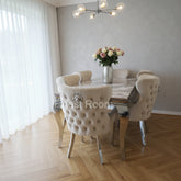 Beige Louis Dining Table With Mink Valentino Chairs