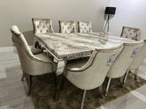 Beige Louis Dining Table With Mink Shimmer Majestic Chairs