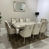 Beige Louis Dining Table With Mink Shimmer Majestic Chairs
