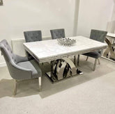 White X Table with Dark Grey Majestic Chairs