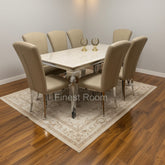 Cream Louis chrome Dining Table with Cream Leather Armenia Chairs