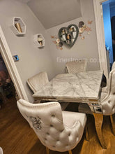 Grey Louis Chrome Dining Table With Silver Lion Knocker Victoria Chairs