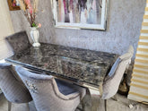 Black Louis Dining Table With Dark Grey Majestic Chairs