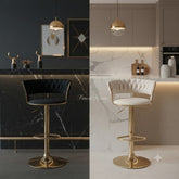2 x Camelia Luxury Bar Stools- Black Gold, Cream Gold