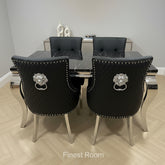 Black Plain Louis Dining Table With Black Leather Majestic Chairs