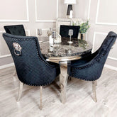 Black Round Louis Table with 4 Black Majestic Chairs - Finestroom