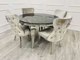 Black Round Louis with 4 x Beige Shimmer Valentino Chairs - Finestroom