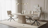 Davos Beige Ceramic Oval Dining Table with Roseland Swivel Chairs