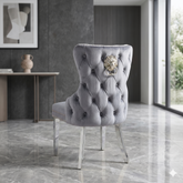 Victoria Lion Knocker Dining Chair - Shimmer Silver