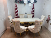Cream Elina Gold Dining Table With Victoria Cream Gold Lion Knocker Chairs