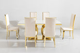 White Aura Gold Dining Table With White Flora Chairs