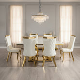 White Aura Gold Table With White Samara Gold Chairs