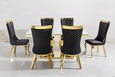 White Aura Gold Table with Black Samara Gold Chairs