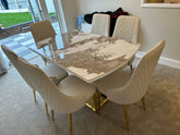 Camden Pandora Extendable Sintered Stone Dining Table With Cream Lambo Chairs
