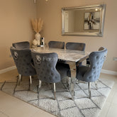 Grey Louis Dining Table With Chelsea Silver Shimmer Chairs