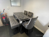 Black Louis Dining Table With Dark Grey Majestic Chairs & Bench