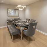 Black Louis Dining Table With Dark Grey Majestic Chairs & Bench