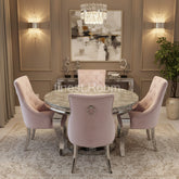 1.3m Round Grey Louis Dining Table With Pink Valencia Chairs