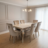 Cream Louis Dining Table With Champagne Isabelle Chairs