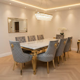 White Gold Louis Dining Table With Light Grey Gold Majestic Chairs