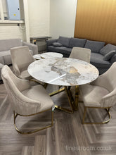 Pandora Gold Louis Round Dining Table With Chelmsford Gold Chairs
