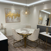 Pandora Gold Louis Round Dining Table With Chelmsford Gold Chairs