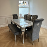 Grey Louis Chrome Dining Table With DG Sofia & Bench