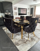 Black Gold Louis Dining Table With Black Gold LK Victoria Chairs & High Back Bench