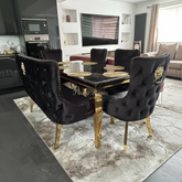Black Gold Louis Dining Table With Black Gold LK Victoria Chairs & High Back Bench
