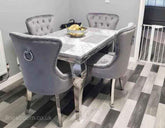 Grey Louis Chrome Dining Table With Light Grey Valencia Chairs