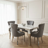 Grey Louis Chrome Dining Table With Light Grey Valencia Chairs