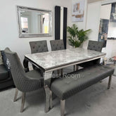 Light Grey Louis Dining Table With DG Leather Majestic Chairs & Bench