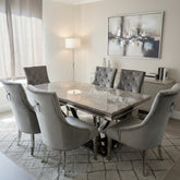 Grey Arial Dining Table With Silver Isabelle Chairs
