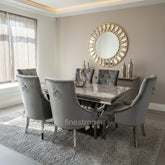 Grey Arial Dining Table with Silver Shimmer Isabelle Chairs