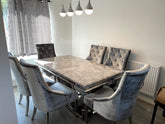 Grey Arial Dining Table with Silver Shimmer Isabelle Chairs
