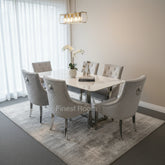 White Lucein Dining Table With Light Grey Majestic Chairs