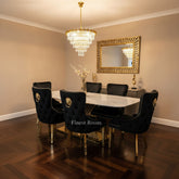 White Orion Gold Dining Table With Black Gold Lion Knocker Victoria Chairs