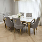 Kata Gold Louis Dining Table With Light Grey Gold Majestic Chairs