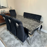 Black Louis Dining Table With Black Sofia Chairs & High Back Bench