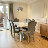 White Louis Dining Table With Dark Grey Alice Chairs