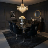 Black Louis Dining Table With Black Majestic Chairs & Bench