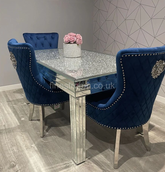 Crush Glass Dining Table with Navy Majestic Chairs